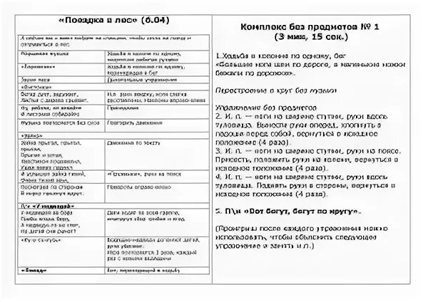 Утренняя гимнастика в таблице