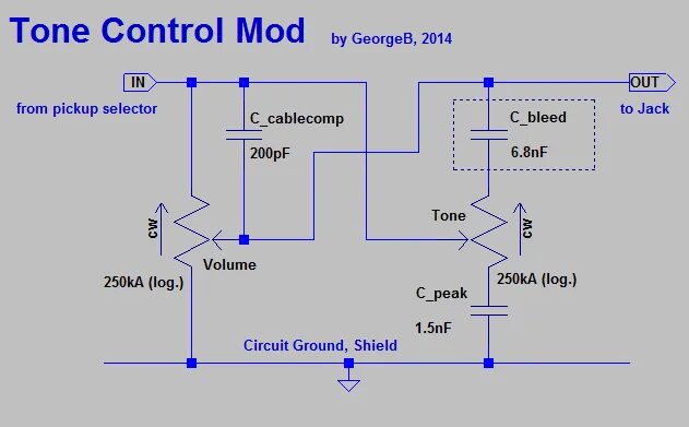 One knob Tone Control circuit. Treble Bass PTB System schematic. 2 Band Tone Control. Muliply Block Control scheme. Tone control