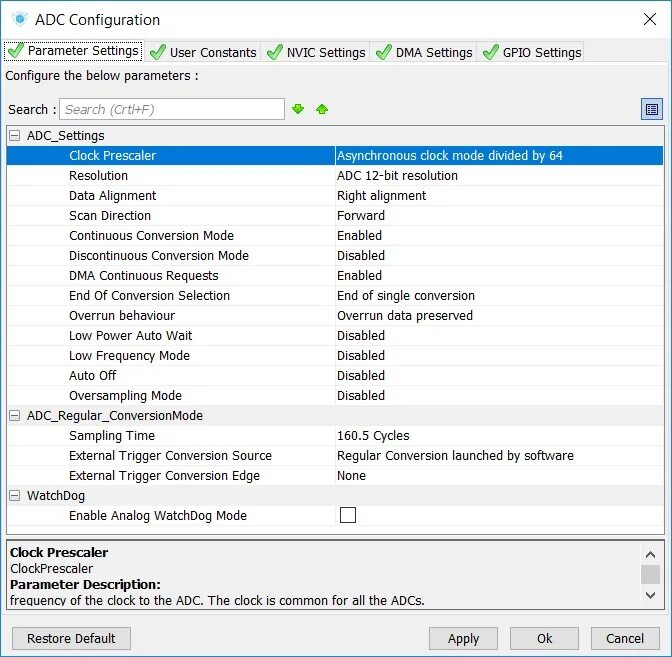 Configuration parameters. Как узнать свободные DMA каналы. Все свободные каналы DMA компьютера.. External Trigger Conversion source. Все занятые каналы DMA компьютера.