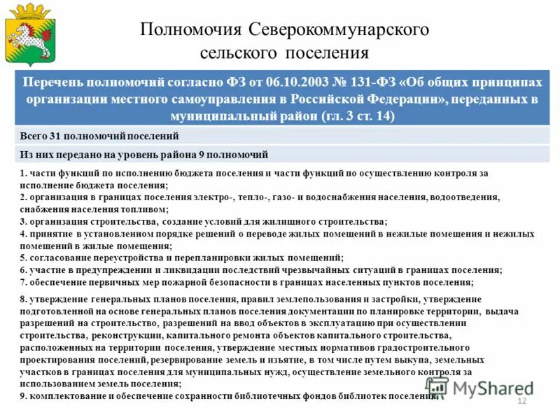 Перечень компетенций. Наделение органов местного самоуправления полномочиями по загс. Полномочия поселений. Полномочия поселений. Иные органы местного самоуправления предусматриваются.