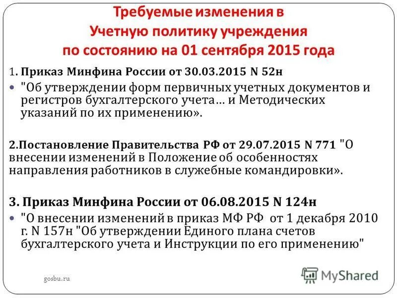 Приказ министерства финансов 171н. Приказ №52 от 30.03.2015. Утверждение форм первичных документов в учетной политике. Приказ Минфина 52н. Выписка из учетной политики пример оформления.