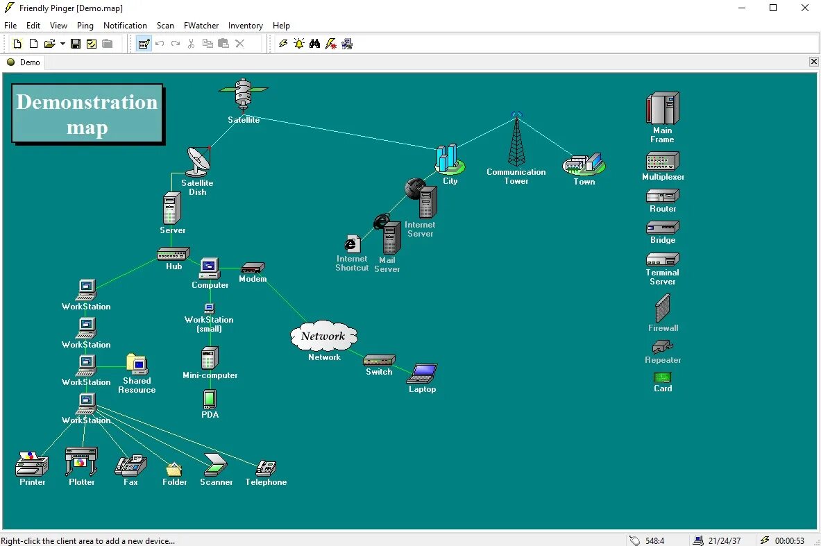 Map demo. Карта для friendly pinger. Мониторинг сети программа. Программа pinger. Программа для локальной сети.