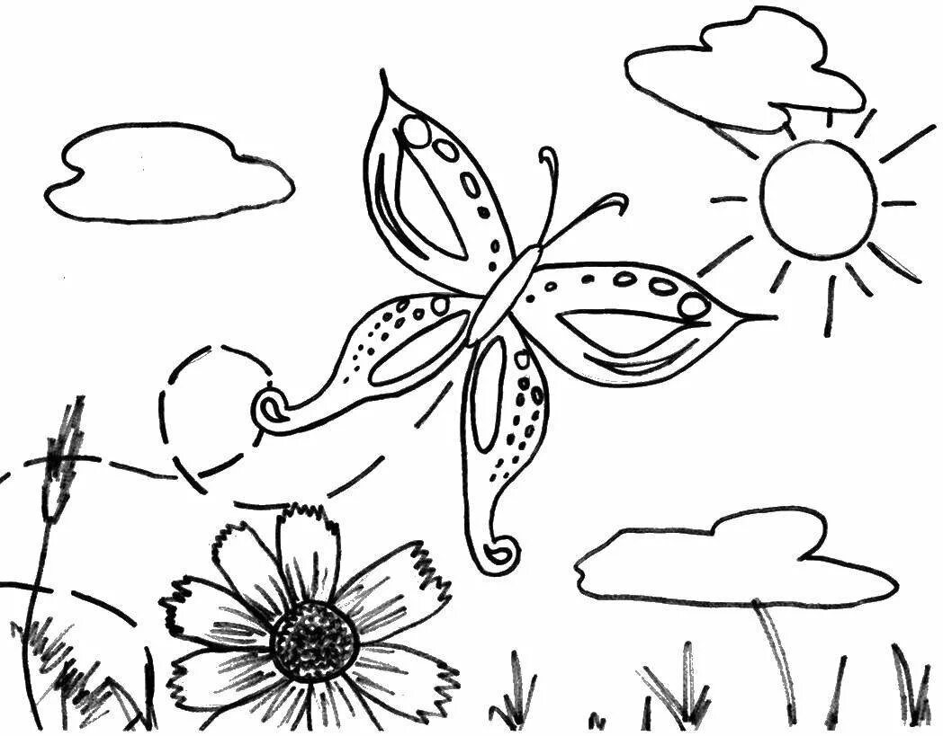 Рисунок луга 1 класс окружающий мир. Раскраска. Лето. Раскраска "бабочки". Лето раскраска для детей. Рисунок лето.