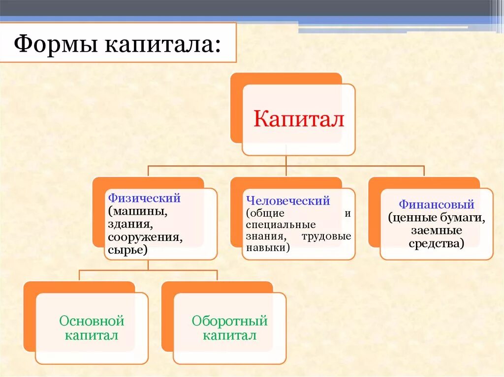 Капитал в форме средств производства. Формы физического капитала. Основные формы капитала. Формы капитала организации. Виды основного капитала.