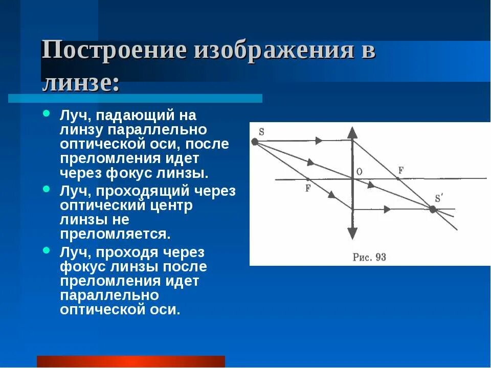 Преломление света через линзы. Построение луча оптическая ось. Построение изображения в линзе. Построение в линзах. Порядок построения изображения в линзах.