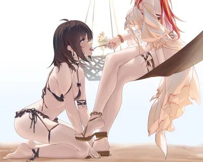 Download Wallpaper anime girls, anime, yuri, lesbians, spoon, legs crossed,...