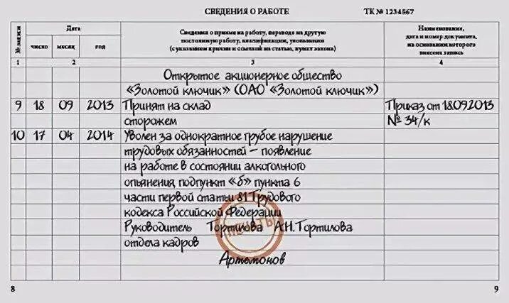 Записи в трудовой книжке при увольнении за пьянку. Увольнение ст 81 ТК РФ запись в трудовой. Запись в трудовой книжке об увольнении ст 81. Запись в трудовой книжке об увольнении за пьянство. Увольнение работника за выговоры