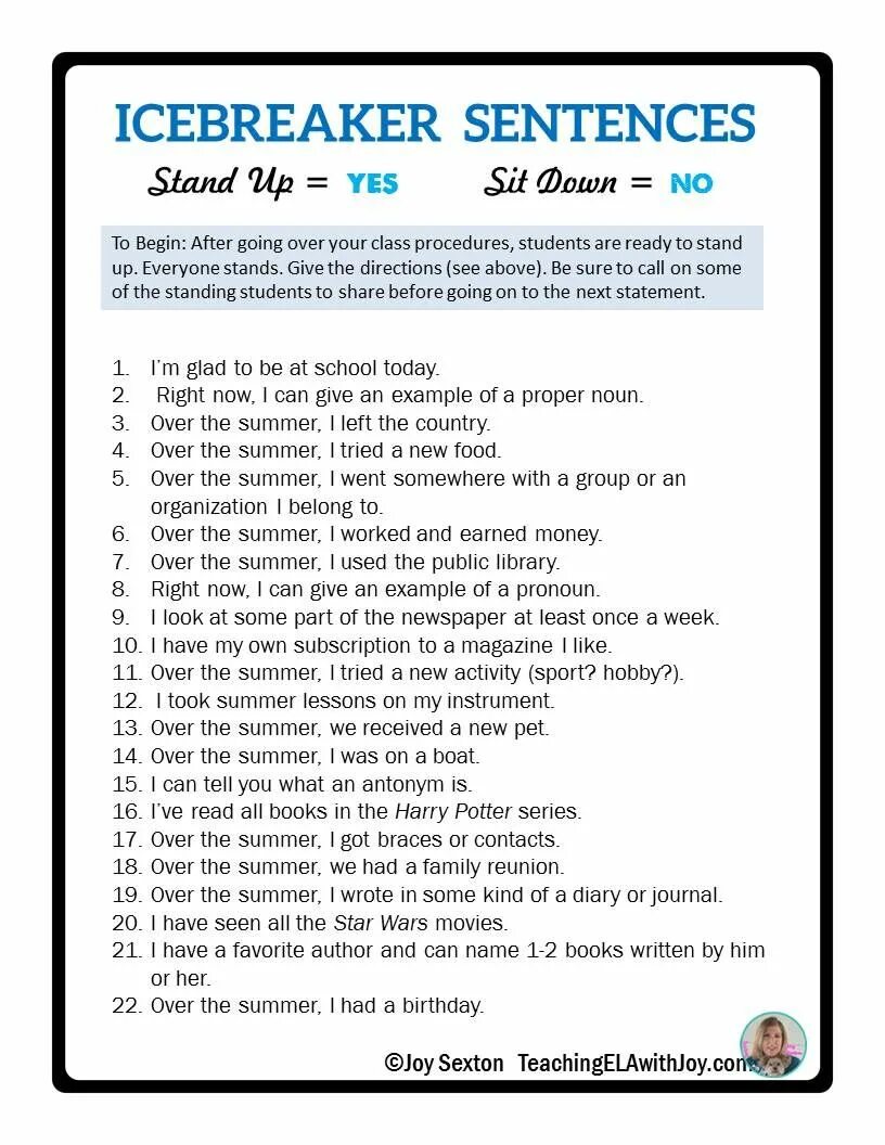 Stand in sentences. Ice-Breakers на уроке английского языка. Ice Breaking activities. Icebreaker activity. Ice Breakers for Beginners.
