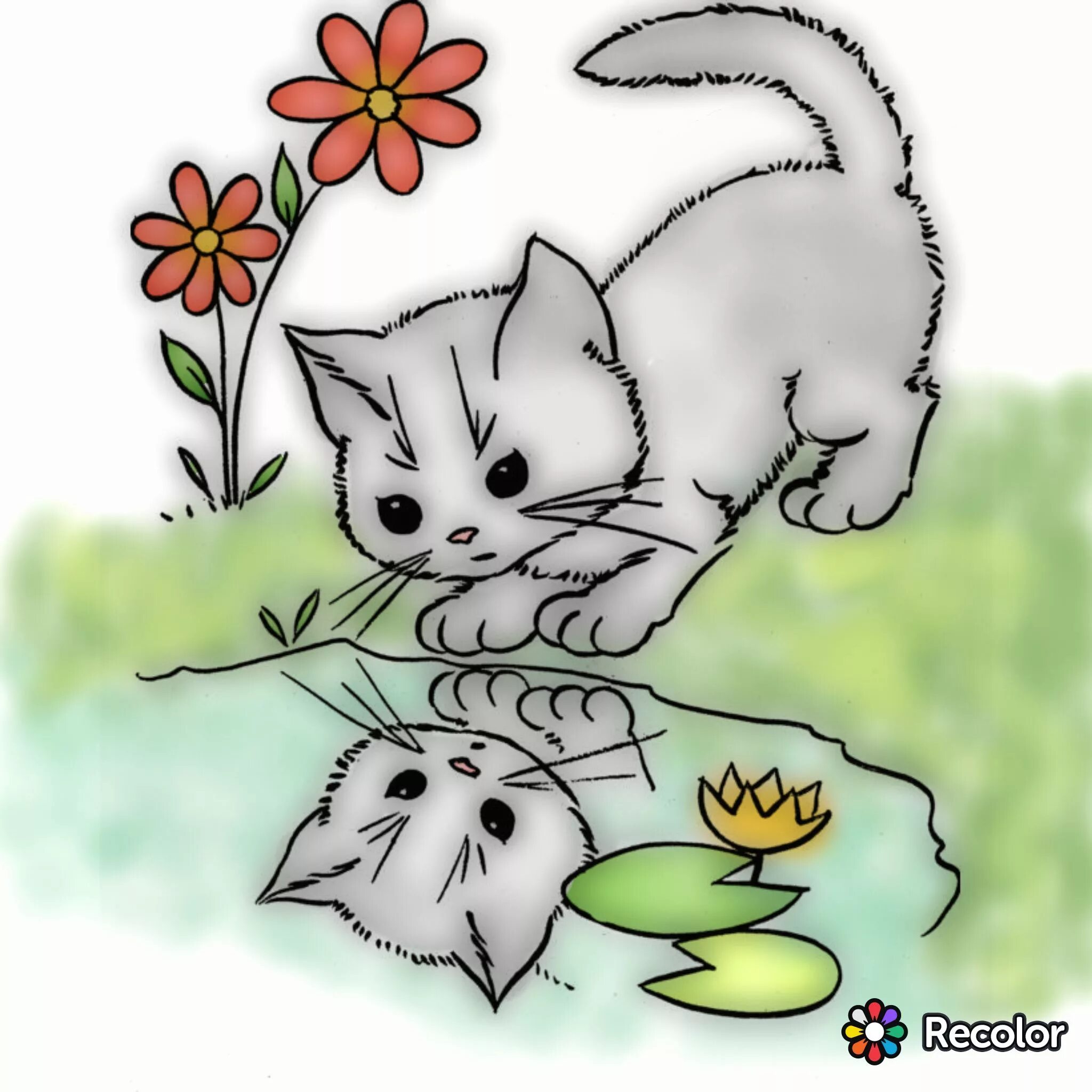 День кошек раскраска. Раскраска котик с цветами. Разукрашка котик с цветком. Раскраска кошка с котятами. Котик с цветочком раскраска.