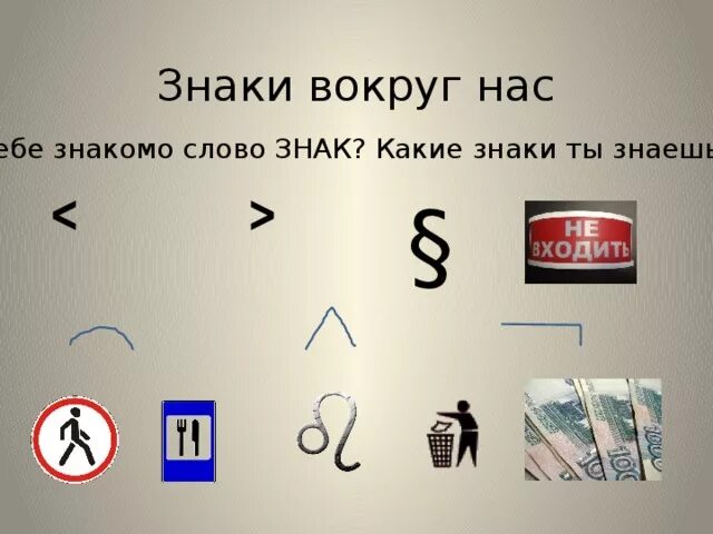 Есть слово около. Знаки вокруг нас. Обозначение слов символами. Знаки вокруг нас презентация. Условные знаки вокруг нас.