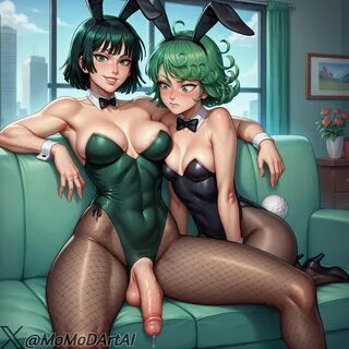 (one-punch_man) futanari green_eyes green_hair high_heels looking_at_viewer...