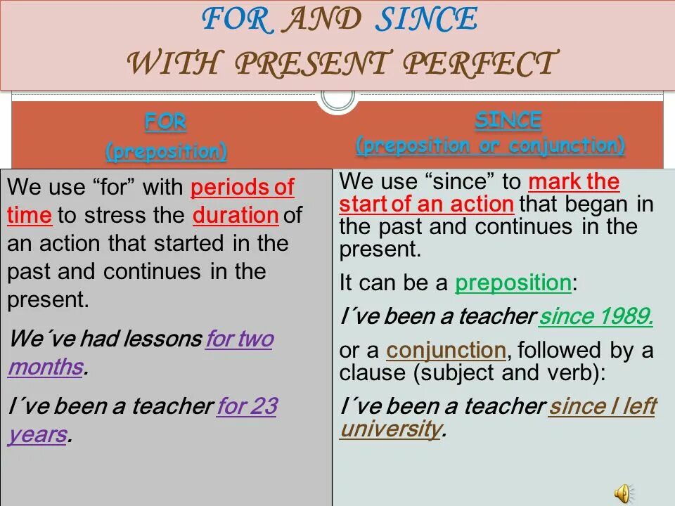 Since for present perfect. Present perfect since for правило. For или since present perfect. For since правило.