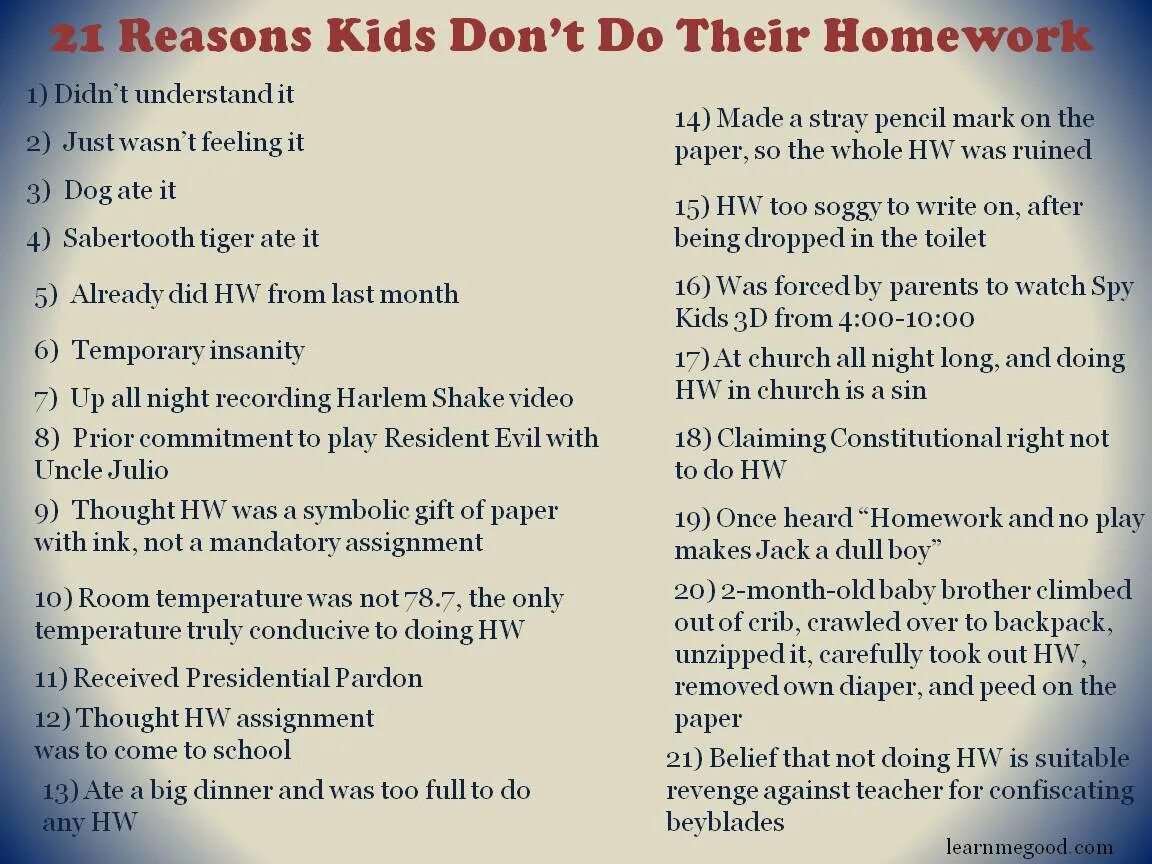 My teacher asked me why i not do my homework.. I not do my homework. If i do my homework my teacher. My teacher ate my homework.