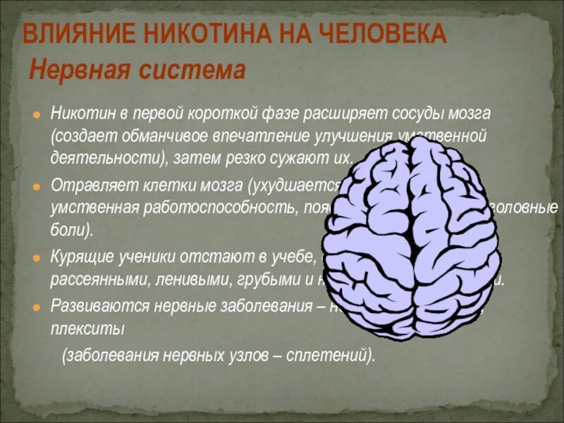 Украли мозг. Влияние никотина на нервную систему. Никотин отравляет клетки мозга. Влияние никотина на мозг презентация.