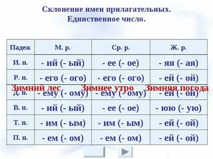 Падеж прилагательного синий