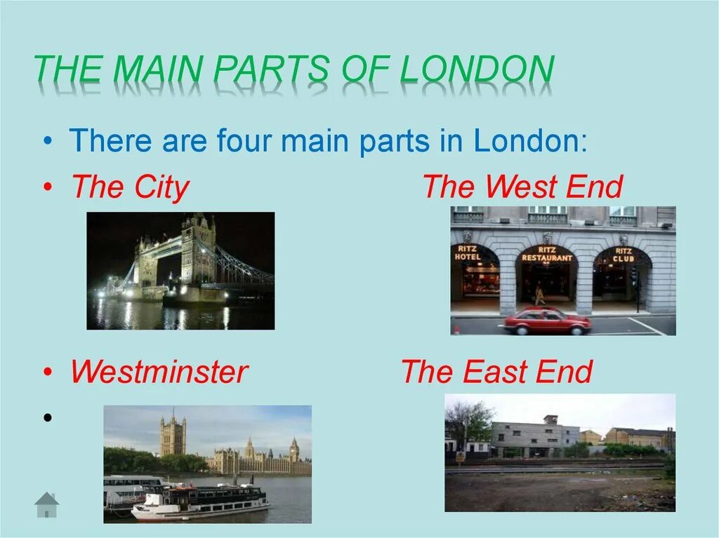 There are four countries. The City the East end the West end of London карта. Части Лондона. 4 Части Лондона. Три части Лондона.