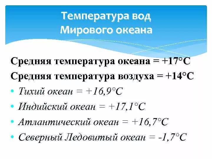 Средняя температура вод океанов