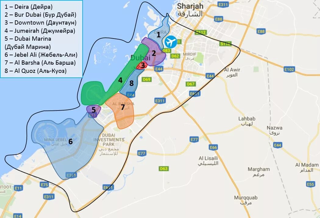 Районы Дубая на карте. Дубай центр города на карте. Бур Дубай район на карте. Дубайская карта