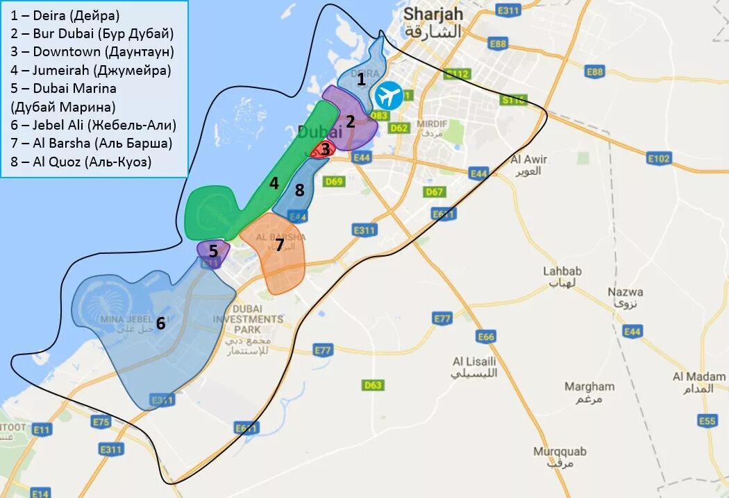Достопримечательности дубая на карте на русском. Районы Дубая на карте. Дубай карта районов города. Район Дейра в Дубае на карте. Дубай центр города на карте.