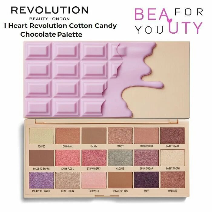 Палетка революшен шоколадка. I Heart Revolution Cotton Candy Chocolate Eyeshadow Palette. Революшен палетка теней шоколад. Revolution тени Cotton Candy. Палетка теней революшен i Heart Revolution.