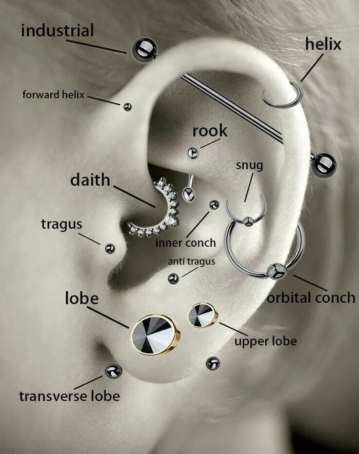 Rainbow Earings piercings, Piercings, Cool ear piercings