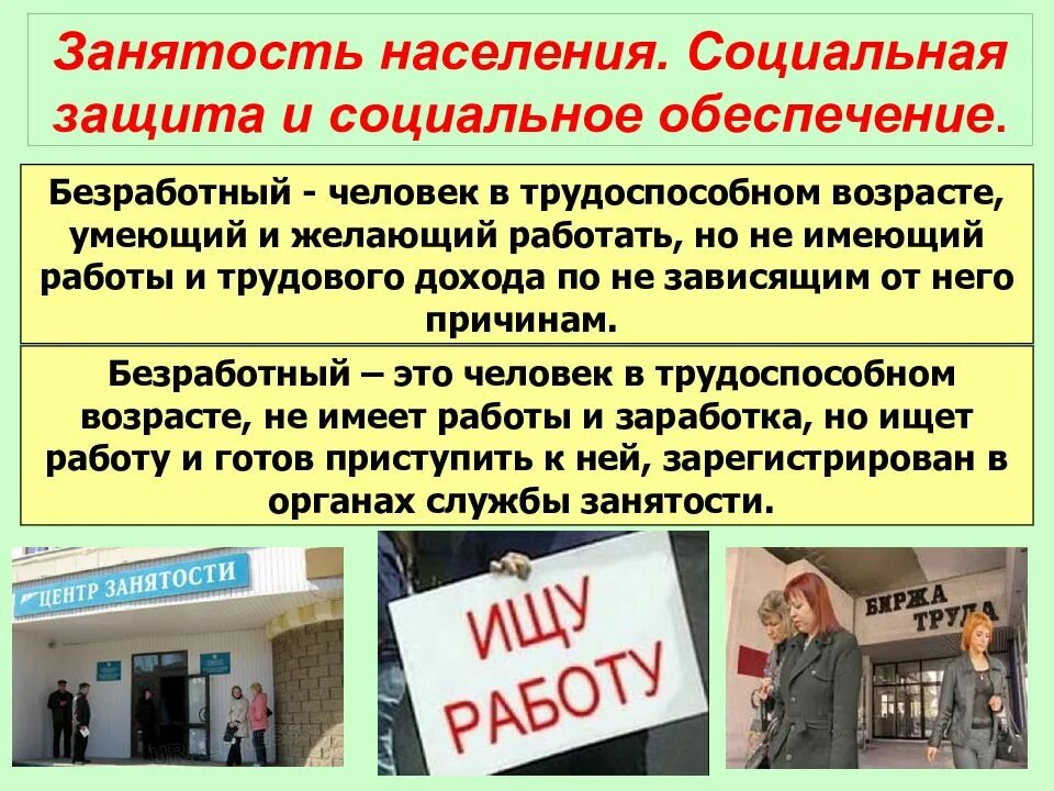 Занятость социальную защиту населения