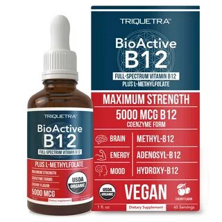 B12 5000 mcg Contains 3 BioActive B12 Forms Plus Methylfolate Cofactor - Me...