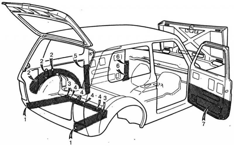 Скрытые полости кузова Нива 2131. Лонжероны Нива 2121 схема. Схема кузова Нива 2121. Схема кузова 21213.
