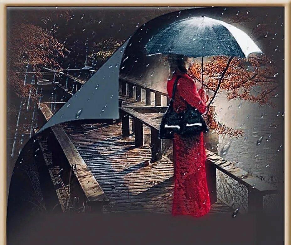 Песни дождливым вечером. Девушка с зонтом. Осенний дождь. Осень дождь любовь. Красный зонт на мосту.