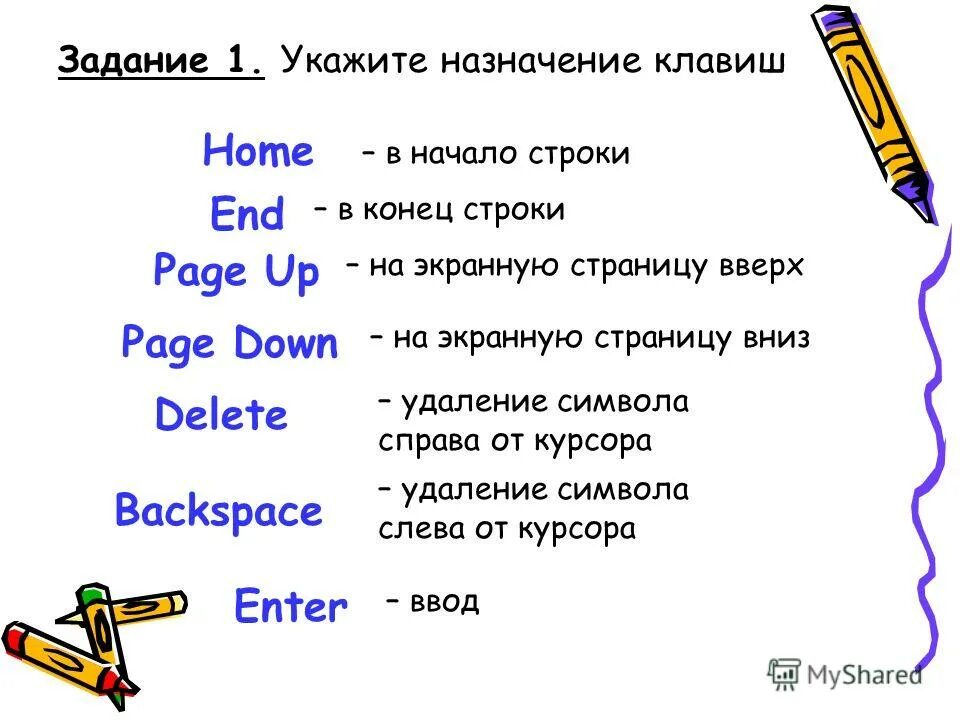 2 определите назначение текста. Начало строки. Укажите Назначение клавиши Home.. Home — начало строки.. Символ конца строки.