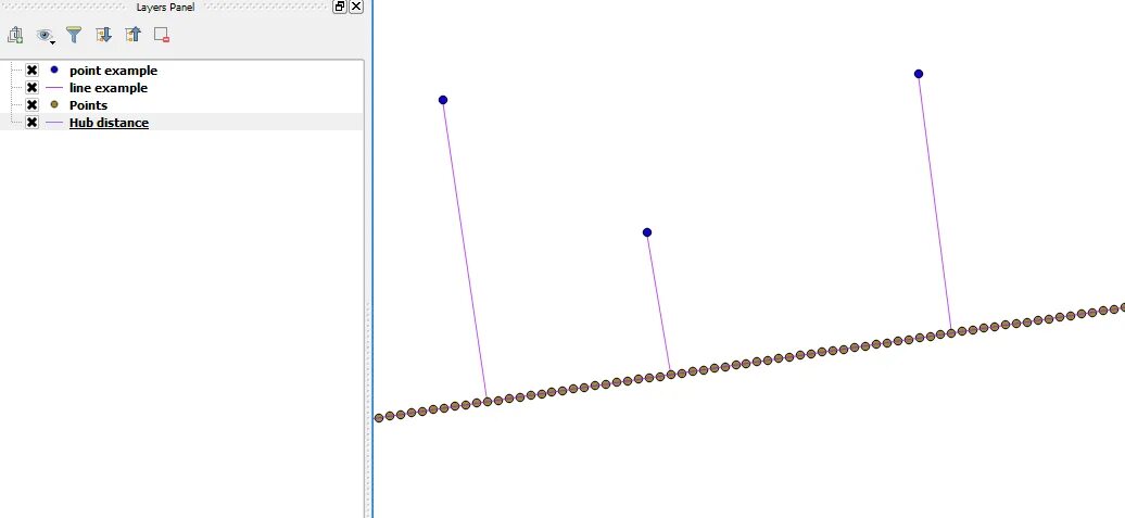 Line layering. Линейный слой. Distance from point to line. QGIS анализ прямого линейного расстояния. How to find distance between points lines in Topcon.