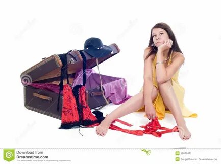 Girl with suitcase stock image. 