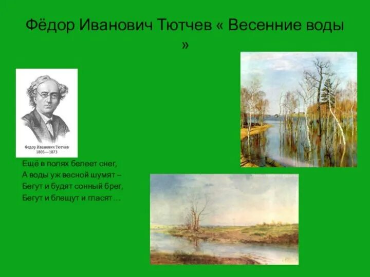 Некрасов русские поэты 19 века о родной природе. Фёдор Иванович Тютчев весенние воды. Русские поэты 19 века о природе Тютчев. Природа в поэзии.