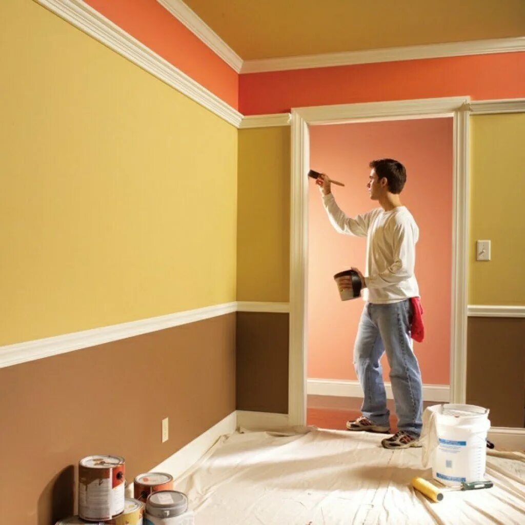 Какой краской можно красить обои. Краска для стен. Окраска стен. Покрашенные стены. Покраска стен в квартире.