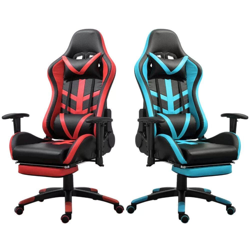 Купить кресло алиэкспресс. Игровой стул из АЛИЭКСПРЕСС. PU Leather Gaming Chair. Игровое сиденье чёрно синий для гонок. Стул с регулируемой спинкой черно-синий.