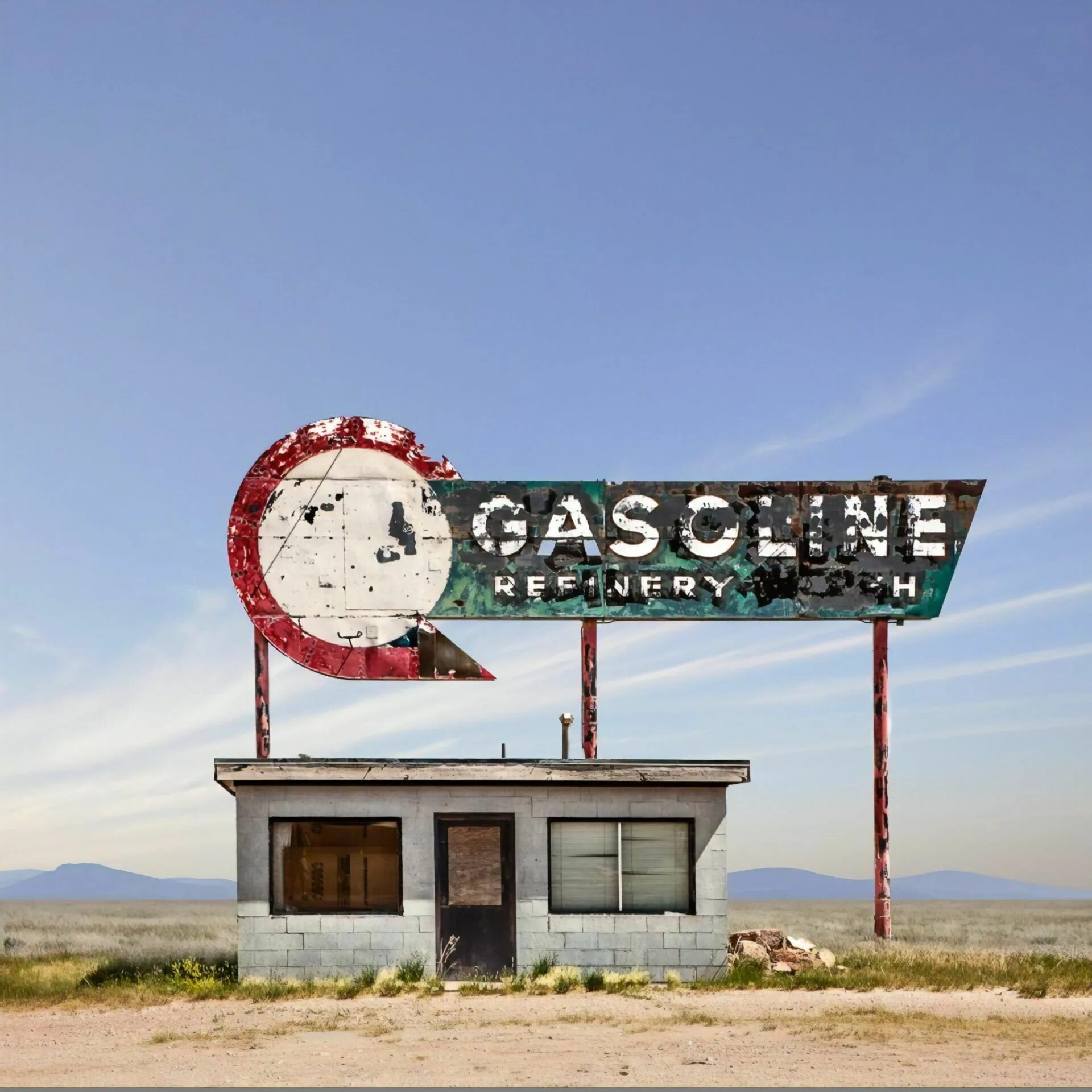 Gas Station Desert. American Gas Station aesthetic. Art Village Gas USA.