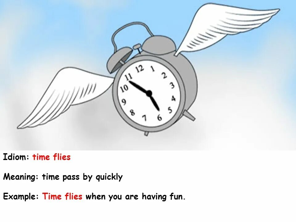 Про быстро летящее время. Идиомы. Время летит иллюстрация. Time Flies – время летит. Time Flies idiom.