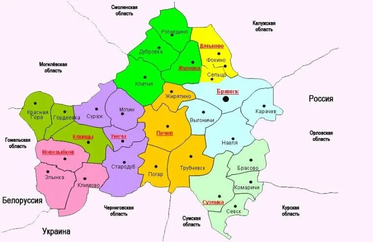 Карту брянского погарского района. Карта Брянской области с районами. Брянская обл карта по районам. Брянская область на карте границы с областями. Брянская область на карте границы.