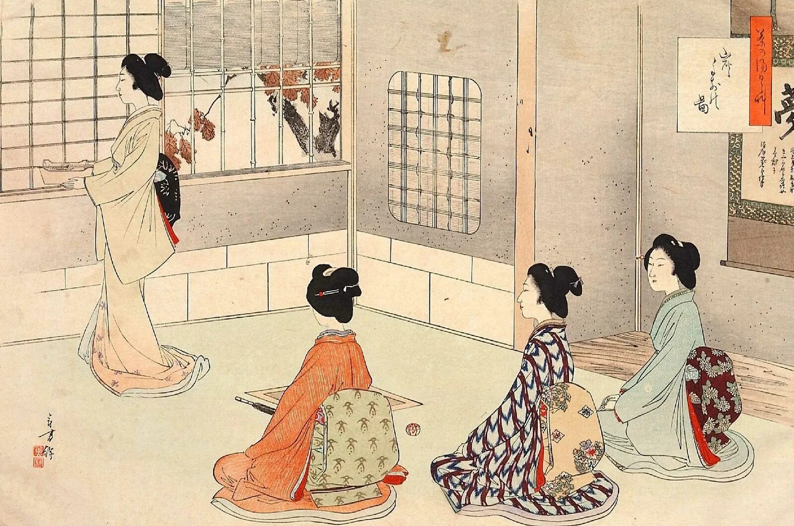 Япония 8 века. Чайная церемония Япония 17 век. Мидзуно Тосиката. Чайная церемония древнего Китая Династия Тан. Японские Гравюры чайная церемония.