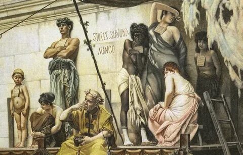 Slave markets - as shown in this engraving - were a staple of most Roman to...