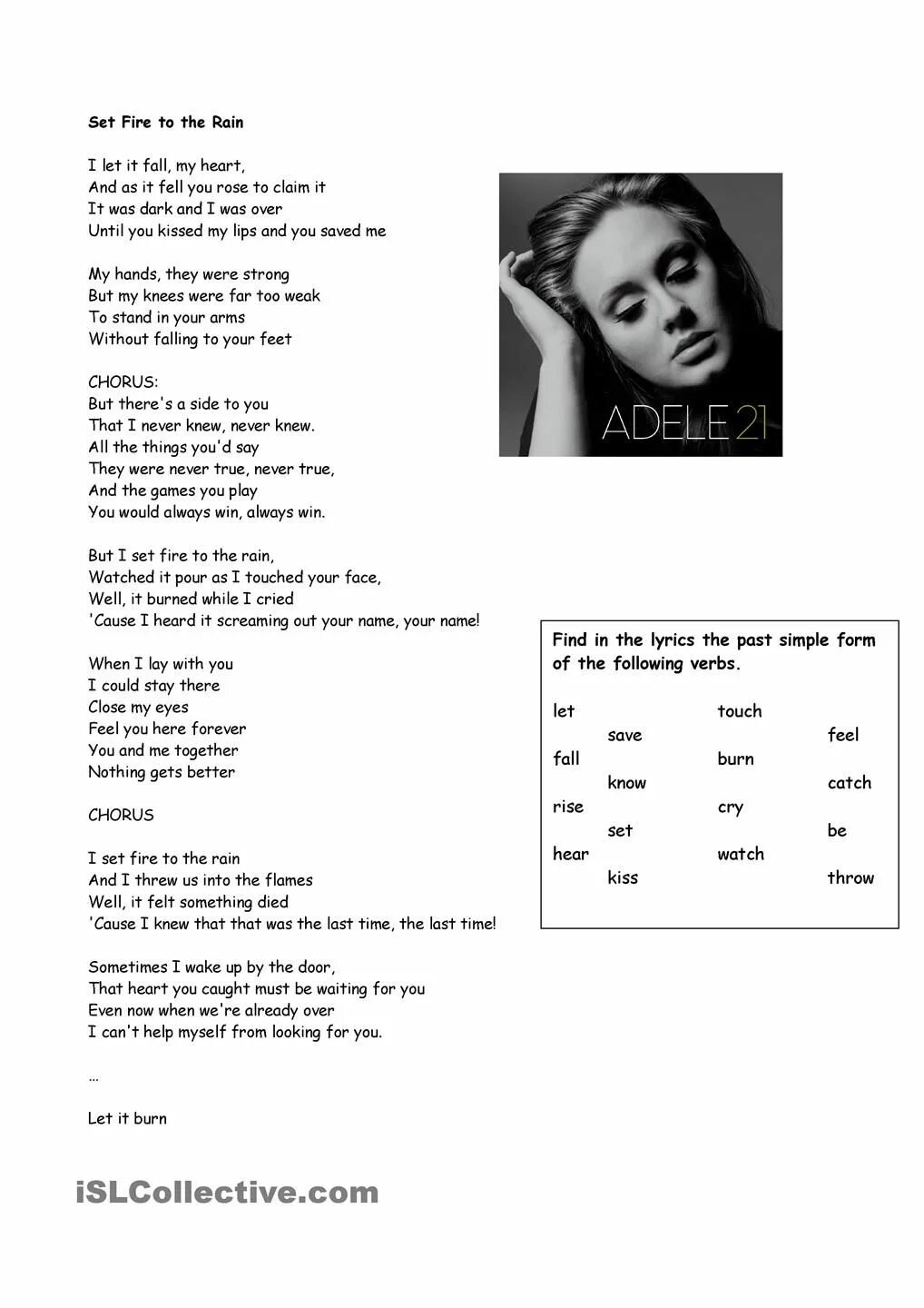 Set Fire to the Rain текст. Adele Set Fire to the Rain текст. Adele hello текст. Song Lyrics Worksheets.