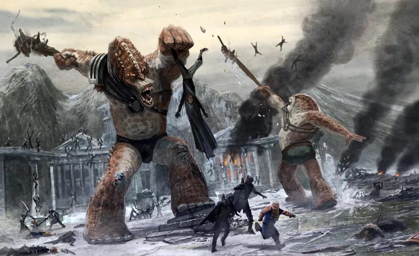 Злой великан. Гиганты фэнтези. Два гиганта. Холмовой великан арт. Великан алангасар.