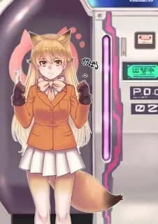 an anime character is standing in front of a machine with a fox on it'...