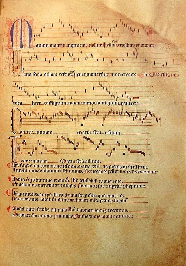 Рукописи 14 века. Llibre Vermell de Montserrat книга. Нотация АРС Антиква. ARS Nova notation.