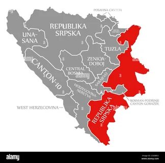 Republika Srpska red highlighted in map of Bosnia and Herzegovina Stock Photo - 