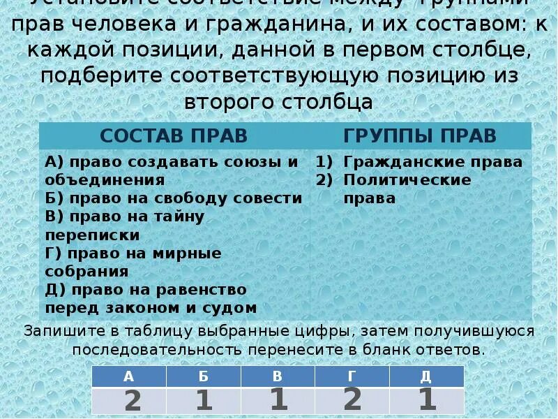Установите соответствие между правом несовершеннолетнего. Установите соответствие между правами человека и группами. установите соответствие между правами человека и группами прав. виды прав человека задания егэ. установите соответствие между правами человека и их видами.
