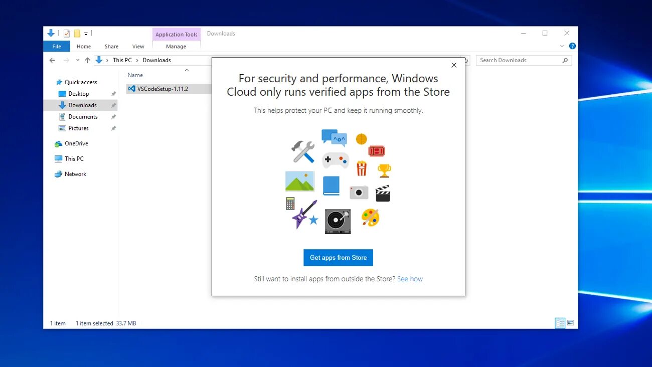 Windows cloud. Win+s. Perform Windows. Still want to install apps from outside Microsoft Store? See how.