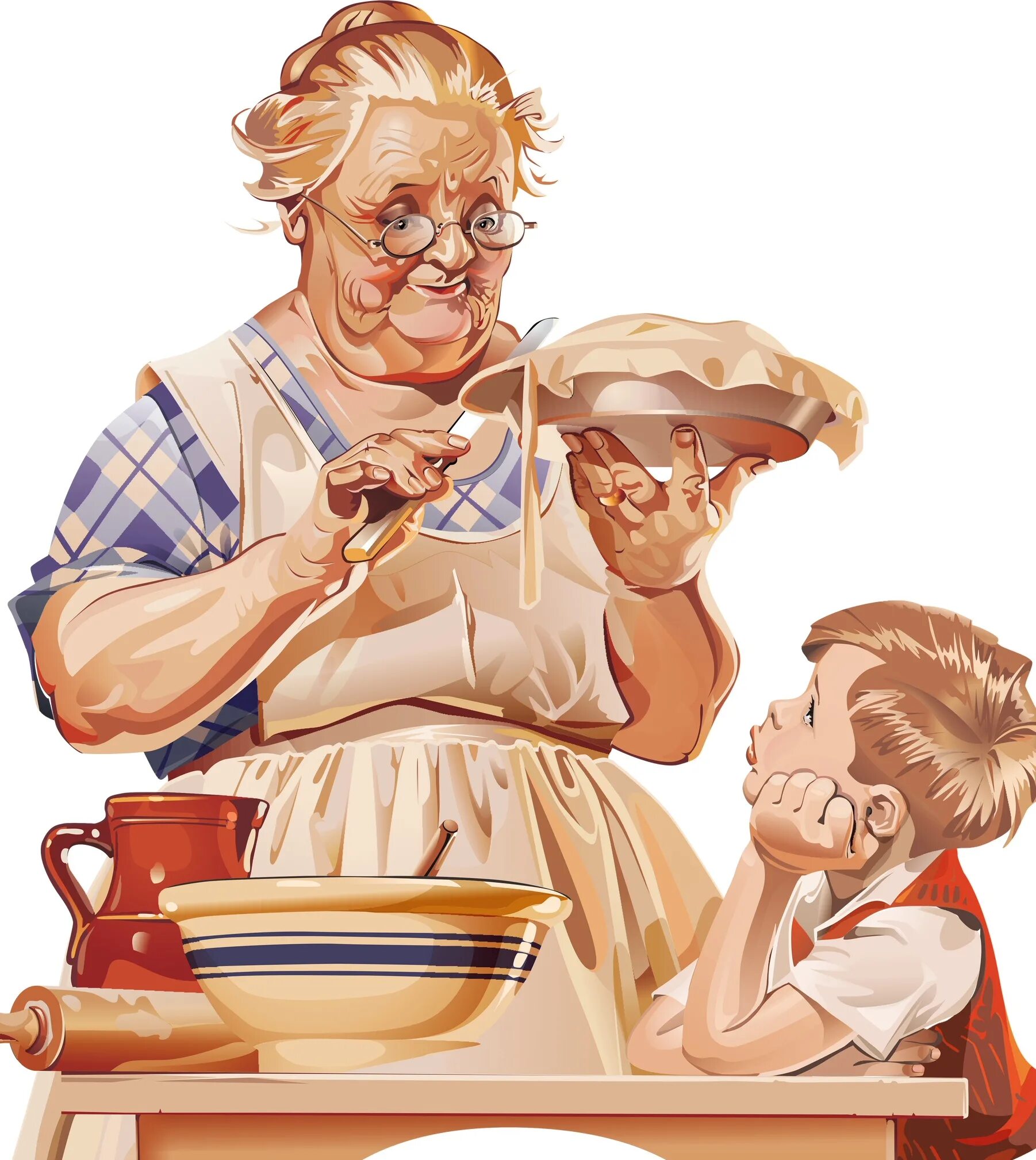 Бабушка варит. Бабушка иллюстрация. Бабушка с выпечкой. Бабушка и внук пироги. Бабушка с пирожками.