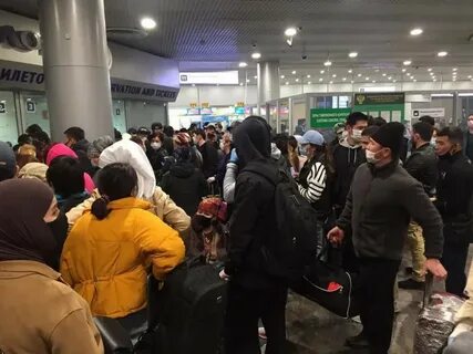 В аэропорту домодедово силовики ведут мигрантов