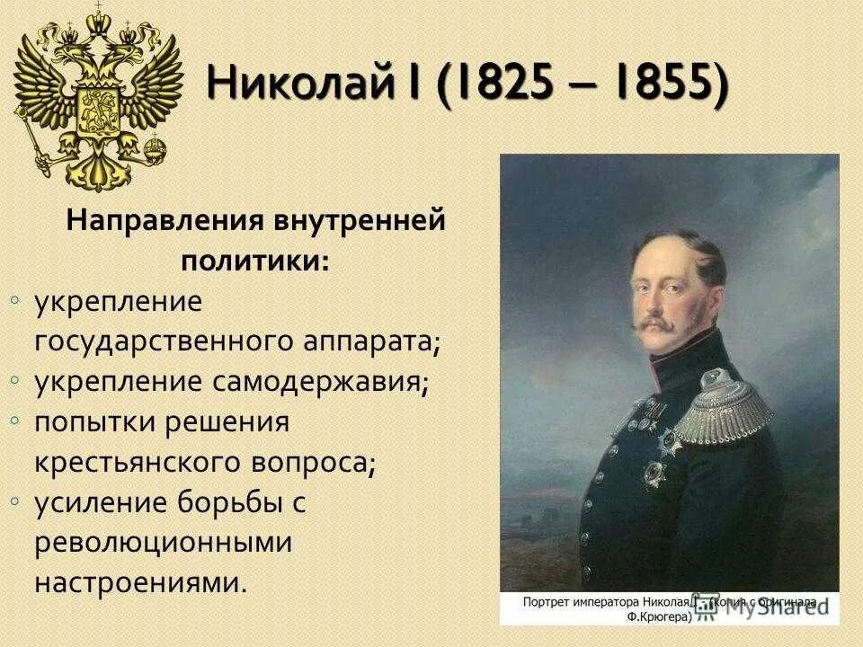 Год рождения николая первого. Внутренняя политика Николая 1 1825-1855.